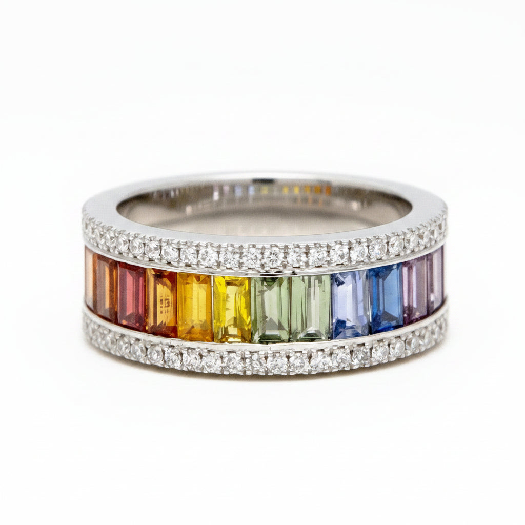 Rainbow Sapphire and Diamond ring in Gold