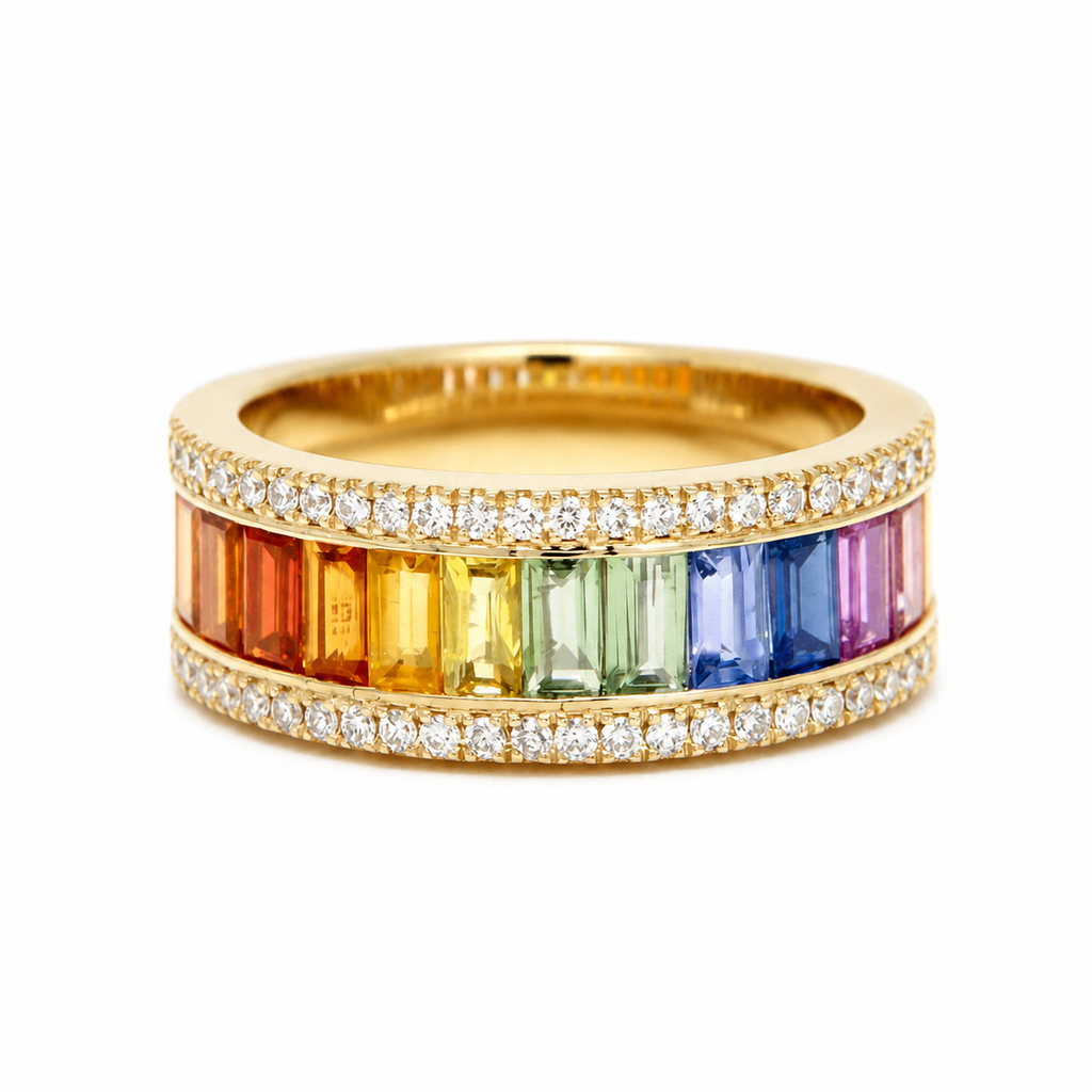 Rainbow Sapphire and Diamond ring in Gold