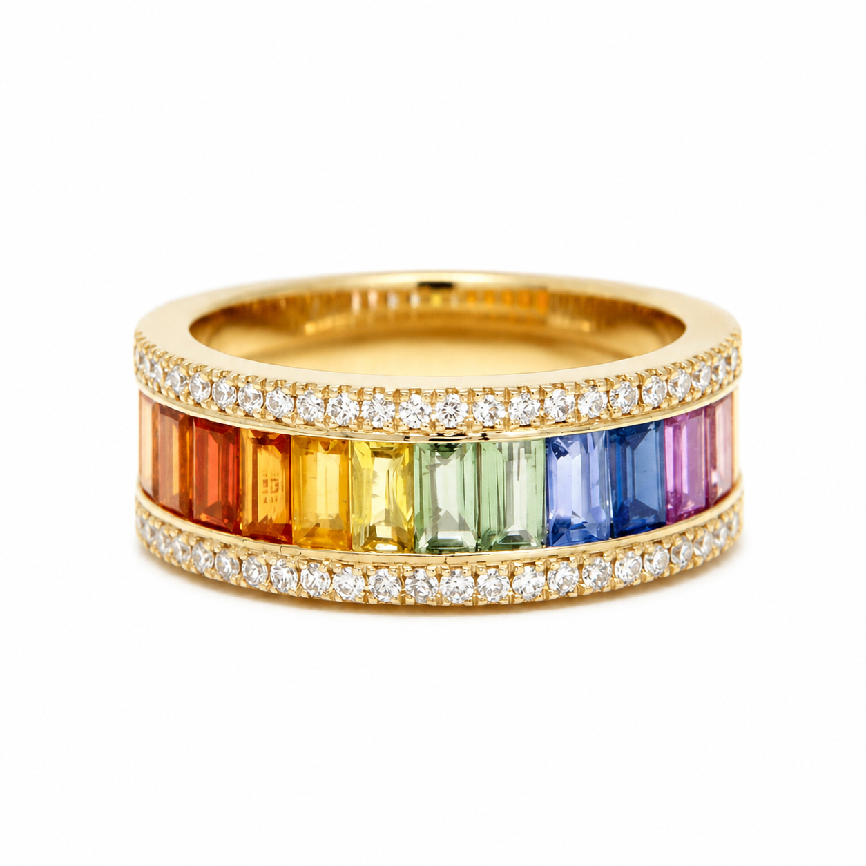Rainbow Sapphire and Diamond ring in Gold