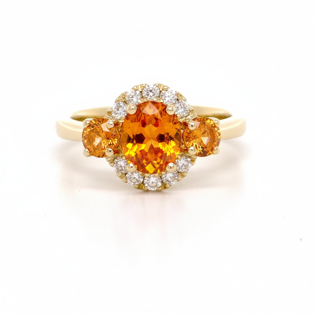 Spessartite Garnet and Diamond Ring in Yellow Gold