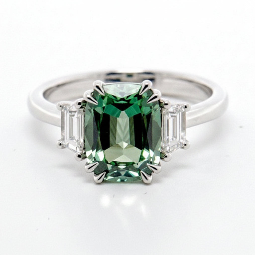 Mint Garnet and Diamond dress ring in white gold