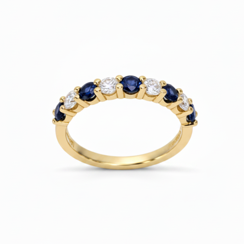 Diamond and Sapphire Half Eternity Ring in Yellow Gold