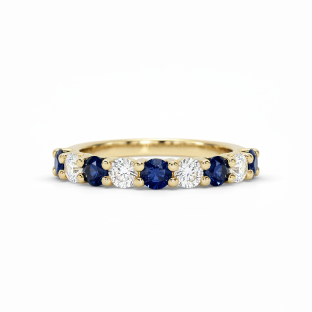 Diamond and Sapphire Half Eternity Ring in Yellow Gold