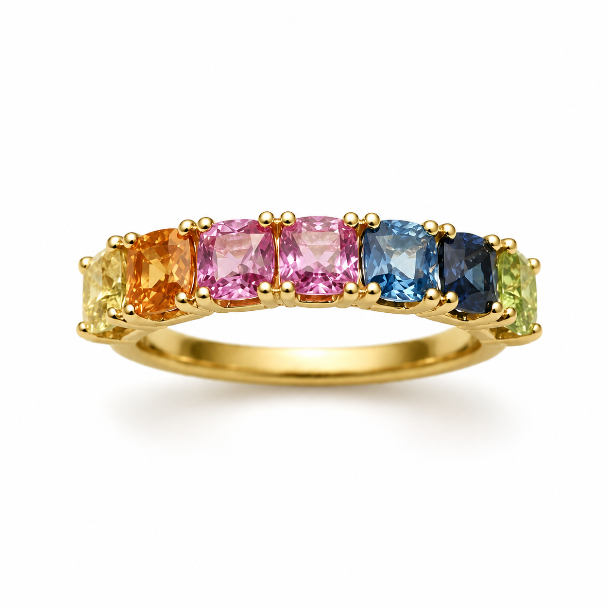 Rainbow Sapphire Half Eternity Ring in Gold