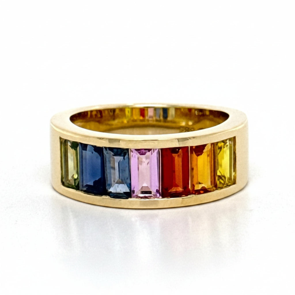 Rainbow Sapphire Half Eternity Ring in Gold