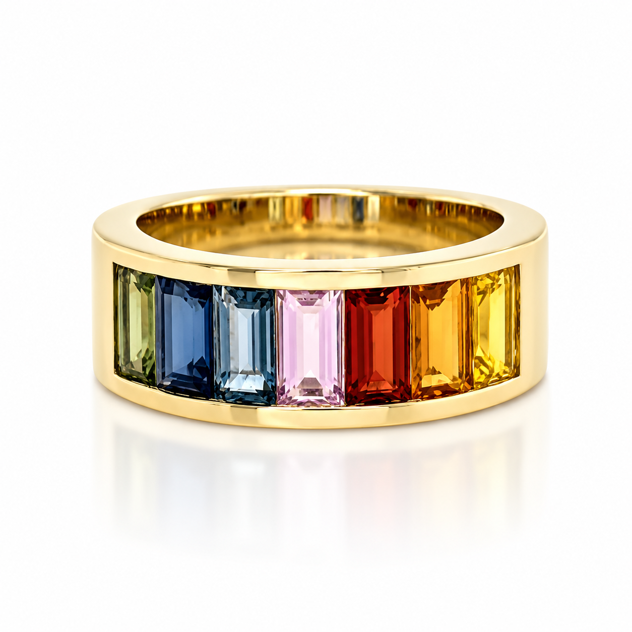 Rainbow Sapphire Half Eternity Ring in Gold