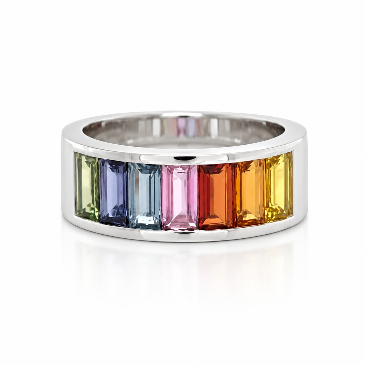 Rainbow Sapphire Half Eternity Ring in Gold