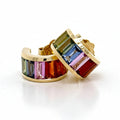Rainbow Sapphire Hoop Earrings in Yellow Gold