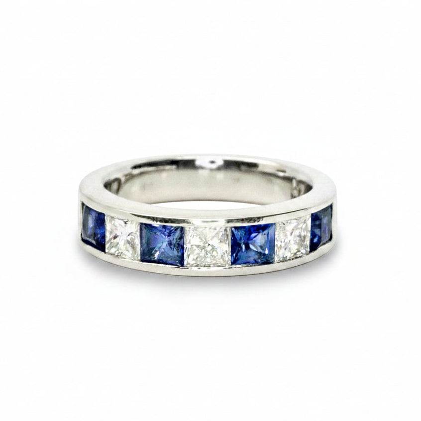 Diamond and Sapphire Channel-set Half Eternity in Platinum