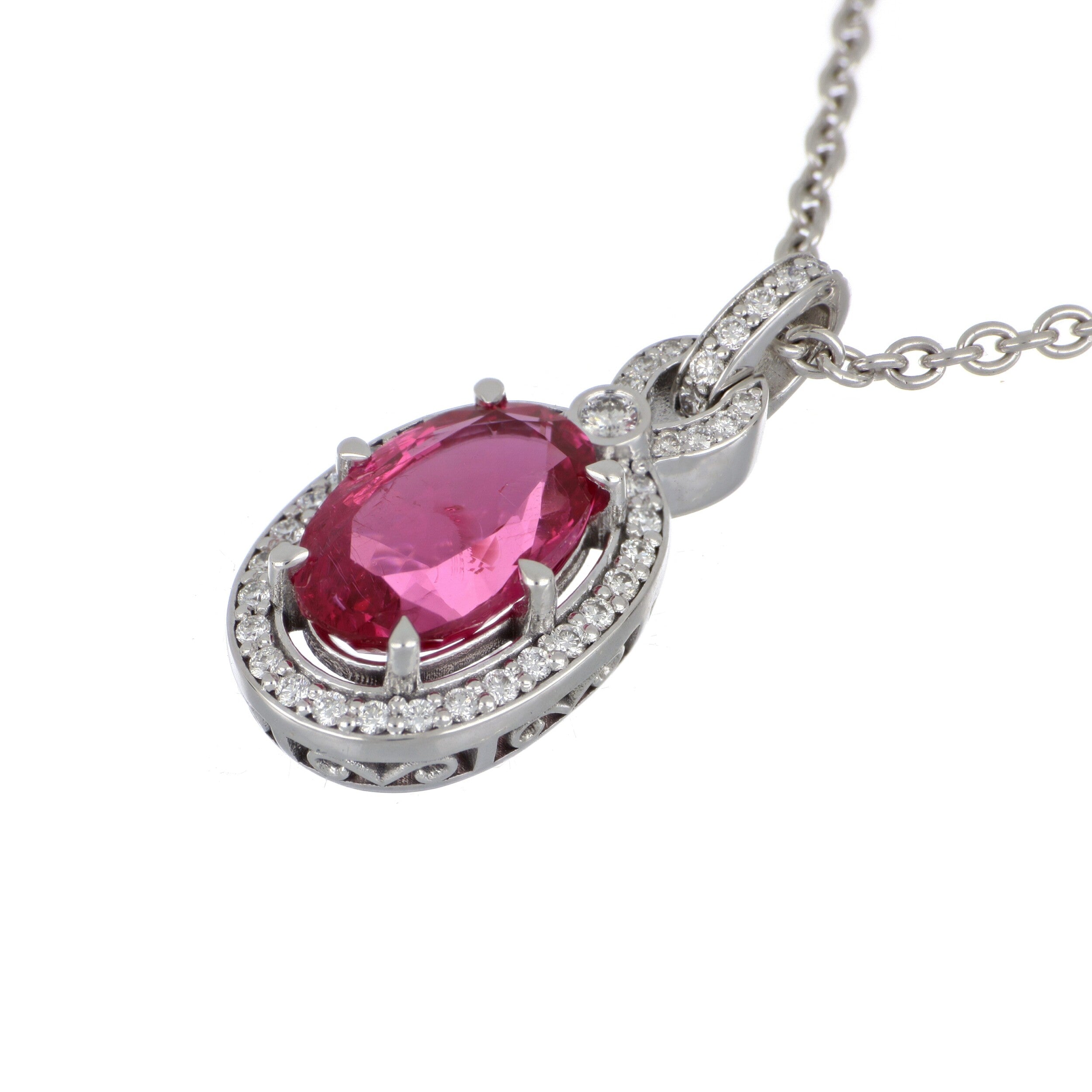 Red Spinel and Diamond Pendant in White Gold image 1