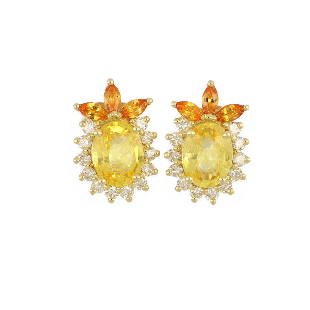 Yellow and Orange Sapphire Earrings in Yellow Gold image 0