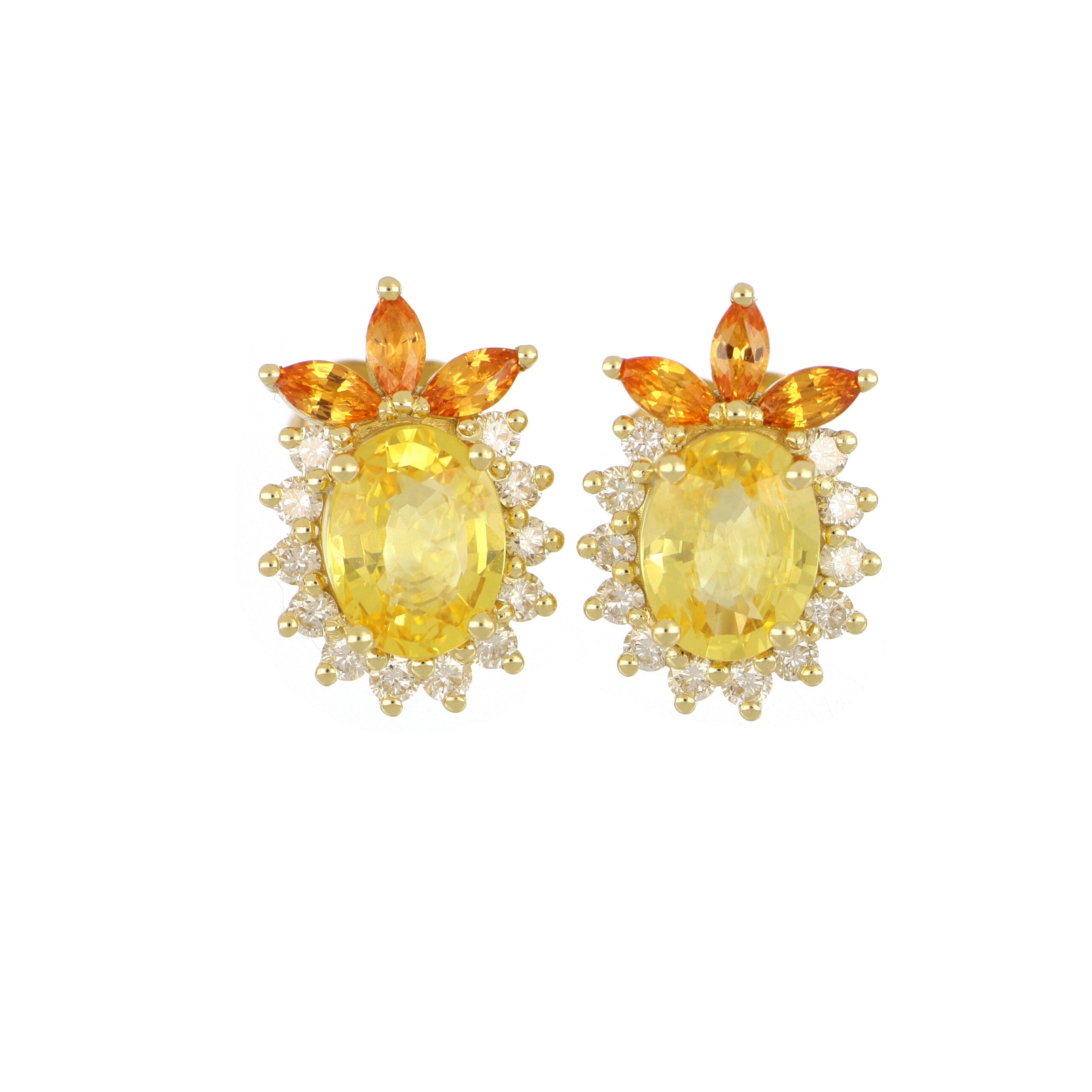 Yellow and Orange Sapphire Earrings in Yellow Gold image 0