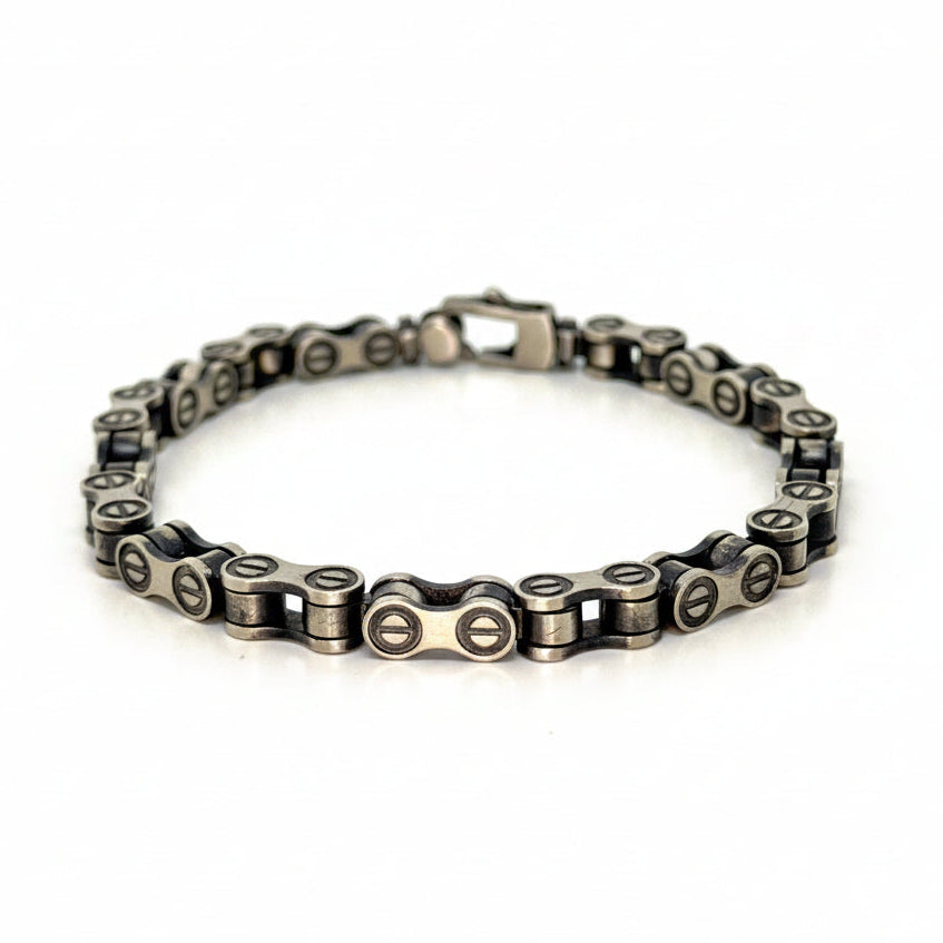Bicycle Link Bracelet in Oxidised Silver