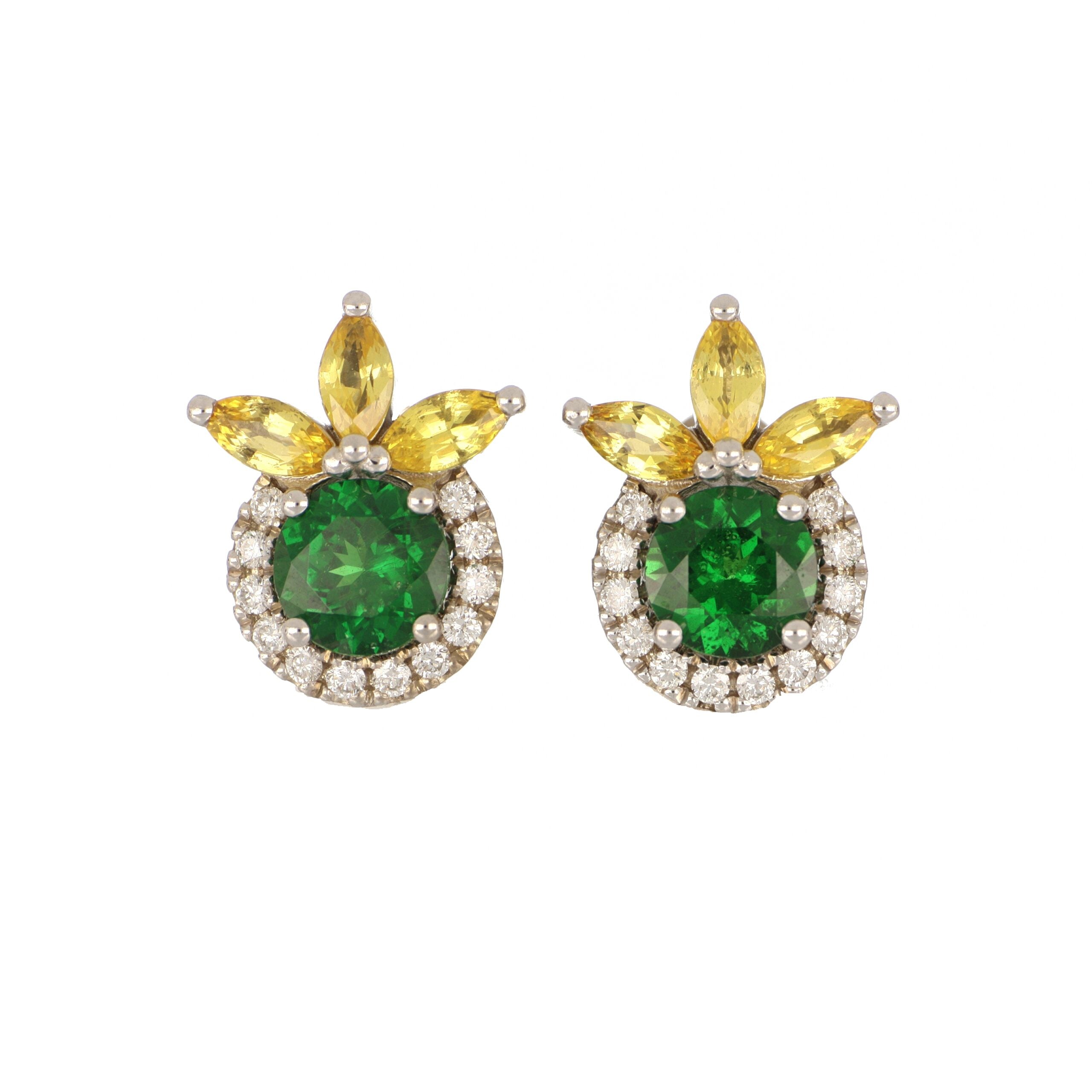 Tsavorite, Yellow Sapphire and Diamond Earrings in White Gold image 0