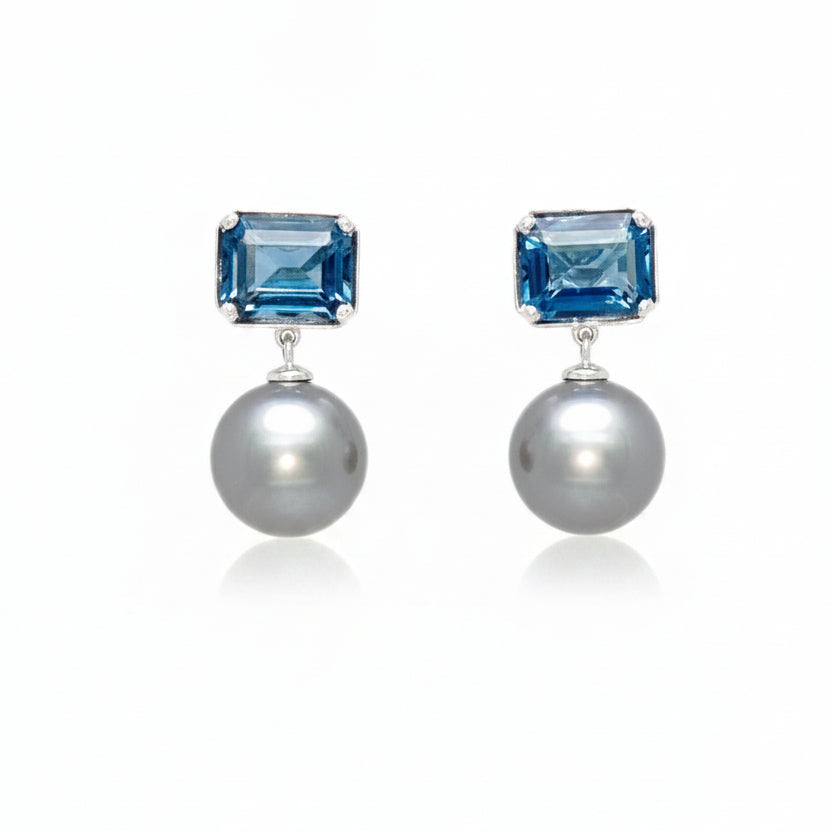 Tahitian Pearl and Blue Topaz Earrings