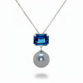 Tahitian Pearl & Blue Topaz Pendant in White Gold