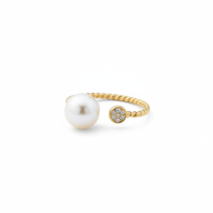 Pearl and Diamond Twist Ring