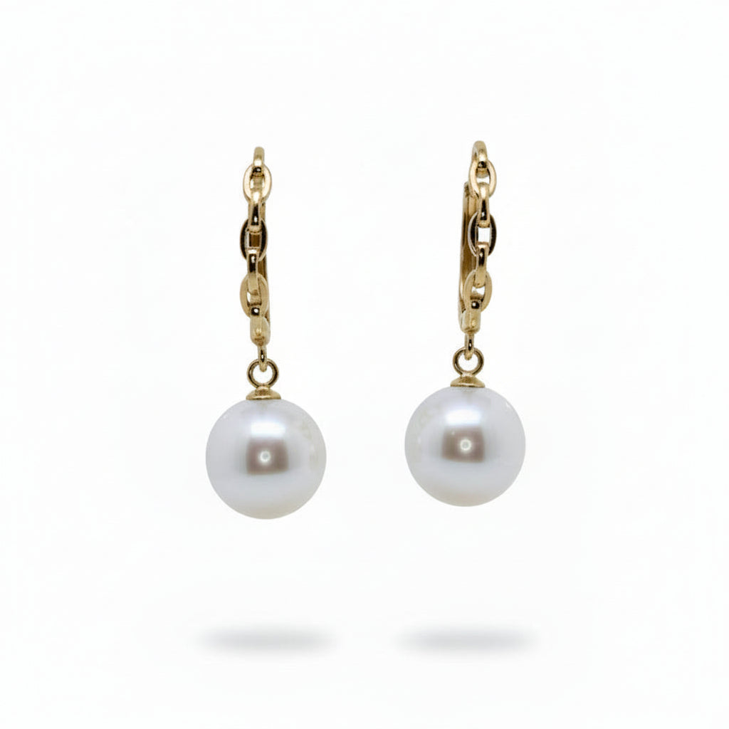 Pearl Drop Earrings in Yellow Gold