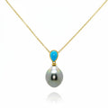 Turquoise and Tahitian Pearl Drop Earring