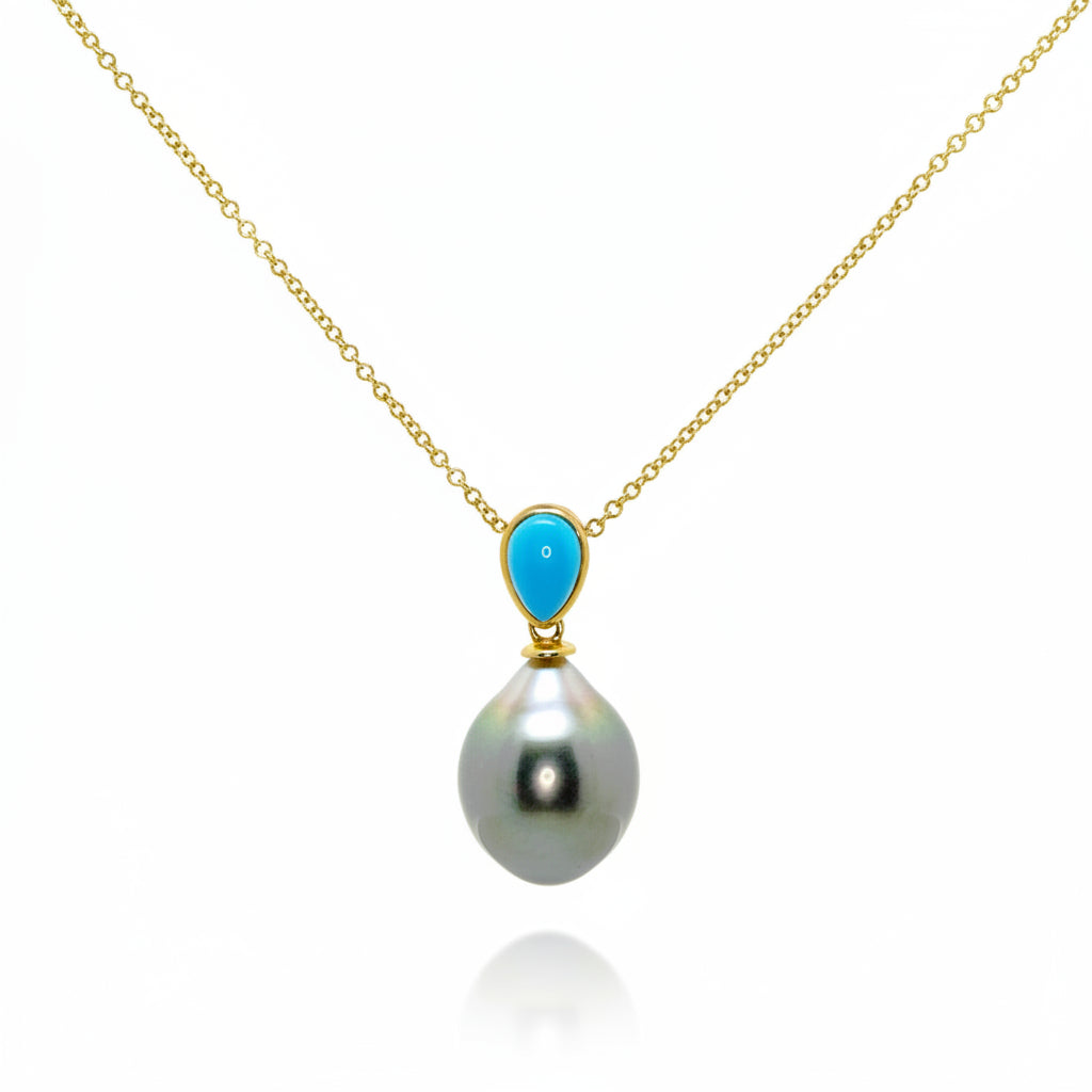 Turquoise and Tahitian Pearl Drop Earring
