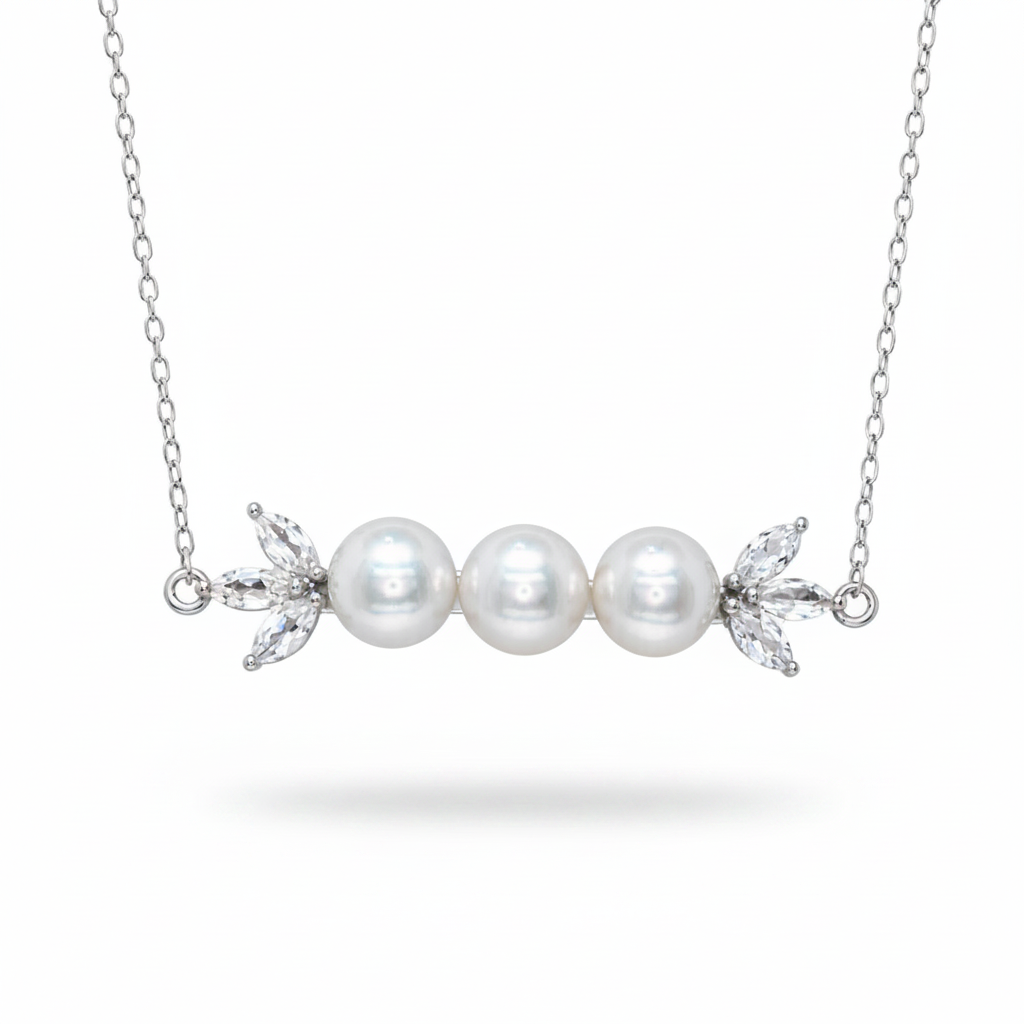 White Topaz and Akoya Pearl Necklace in White Gold
