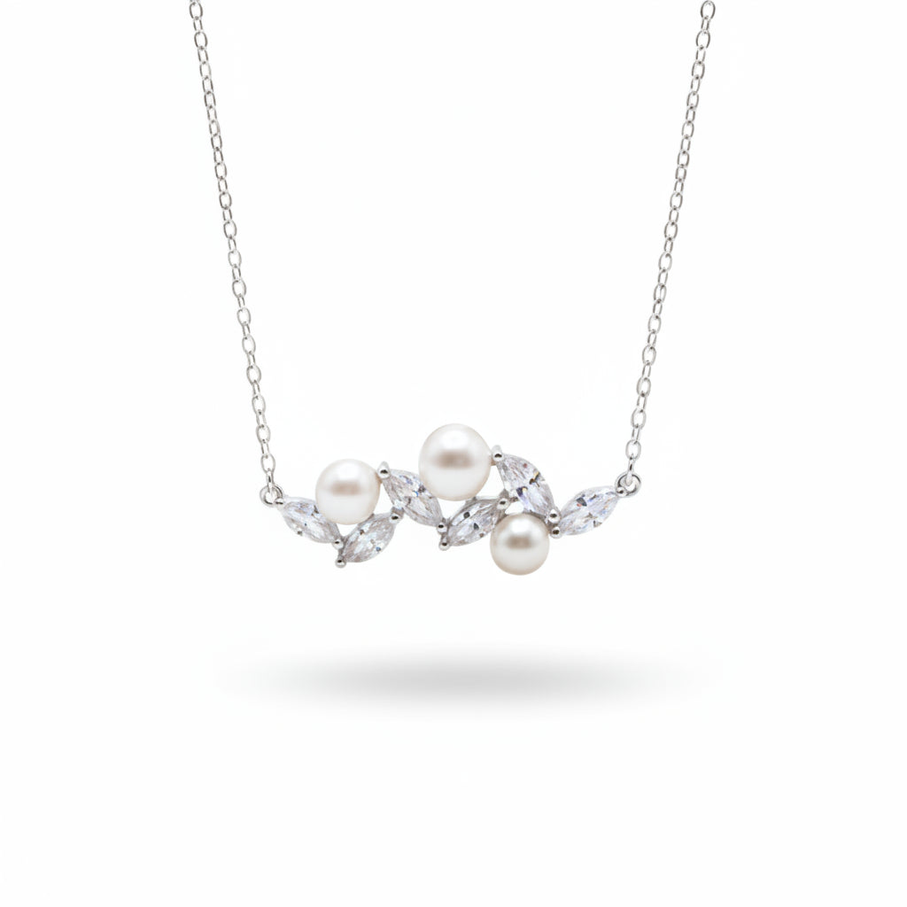 Pearl and Topaz Necklace in White Gold