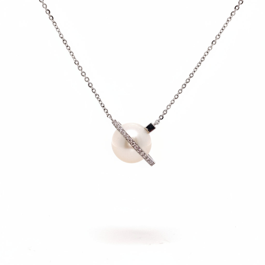 Pearl with a Diamond Halo Necklace