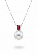 Pearl and Garnet Pendant in White Gold