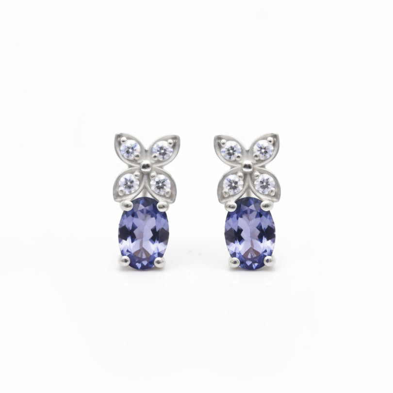 Tanzanite Butterfly Stud Earrings in White Gold