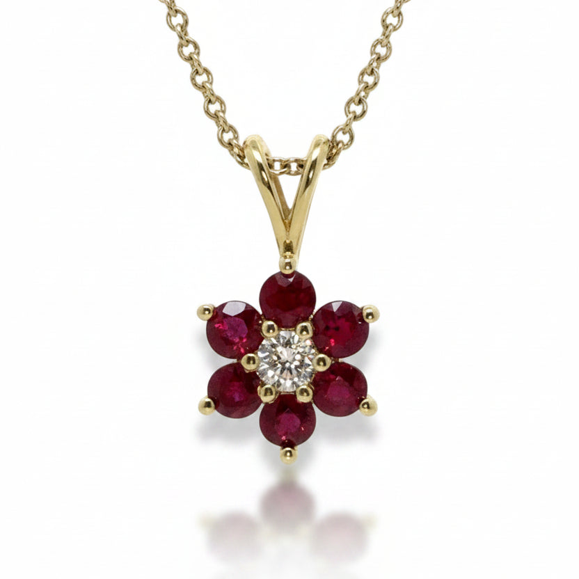 Ruby Cluster Necklace in Gold