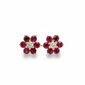 Ruby and Diamond Cluster Earrings in Gold