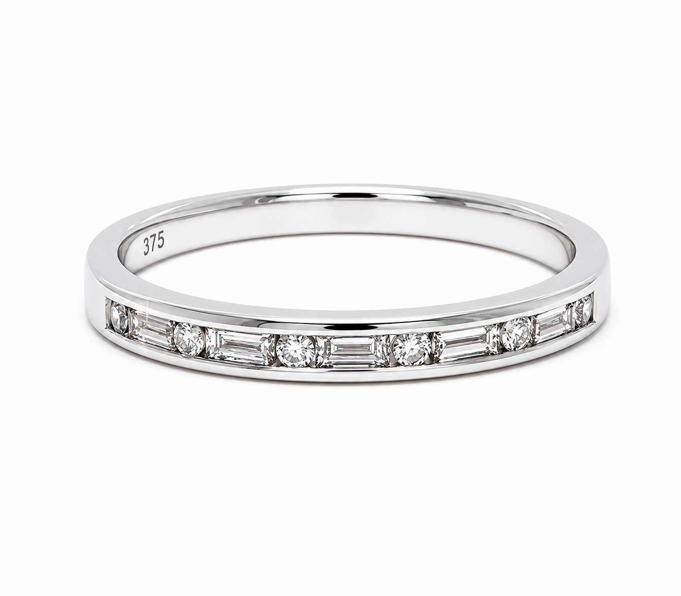 Baguette and Round Diamond Channel-set Ring in White Gold