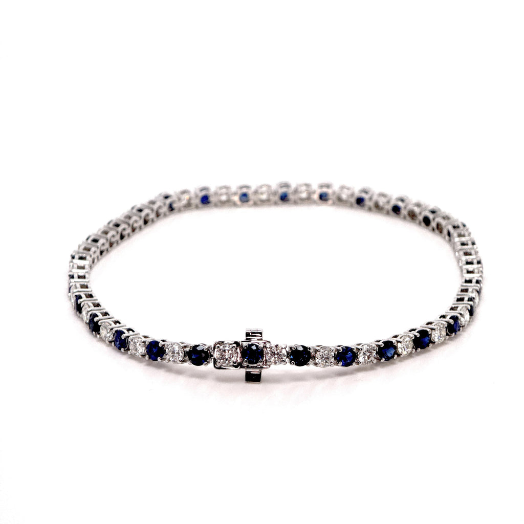 Diamond and Sapphire Tennis Bracelet in White Gold
