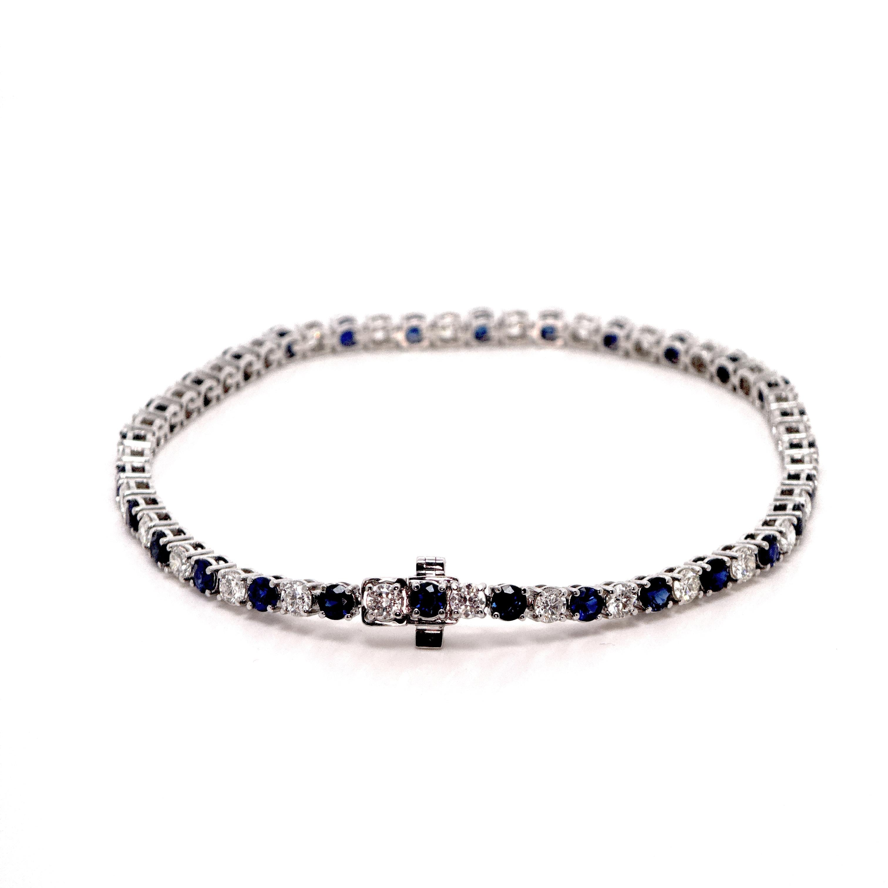 Diamond and Sapphire Tennis Bracelet in White Gold