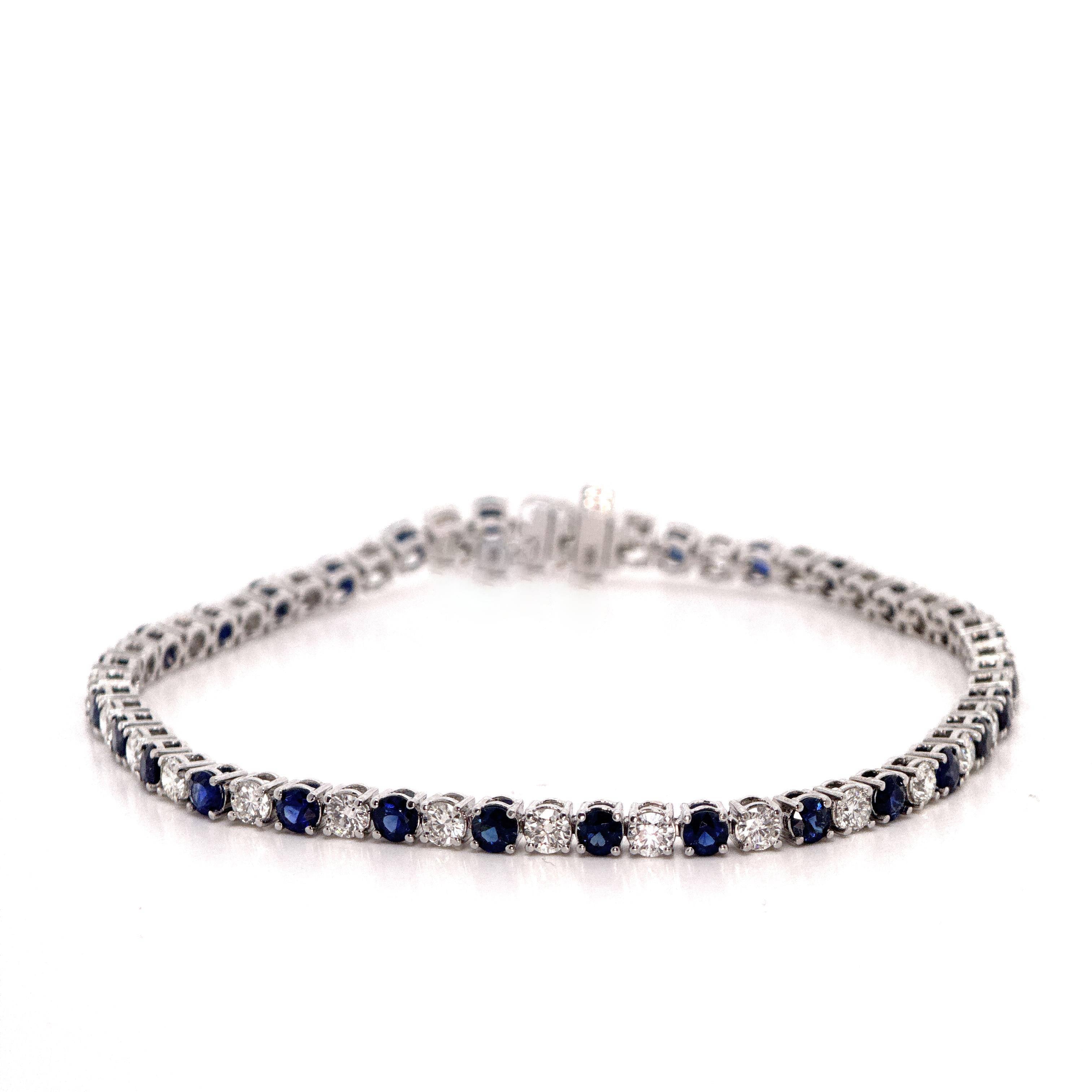 Diamond and Sapphire Tennis Bracelet in White Gold