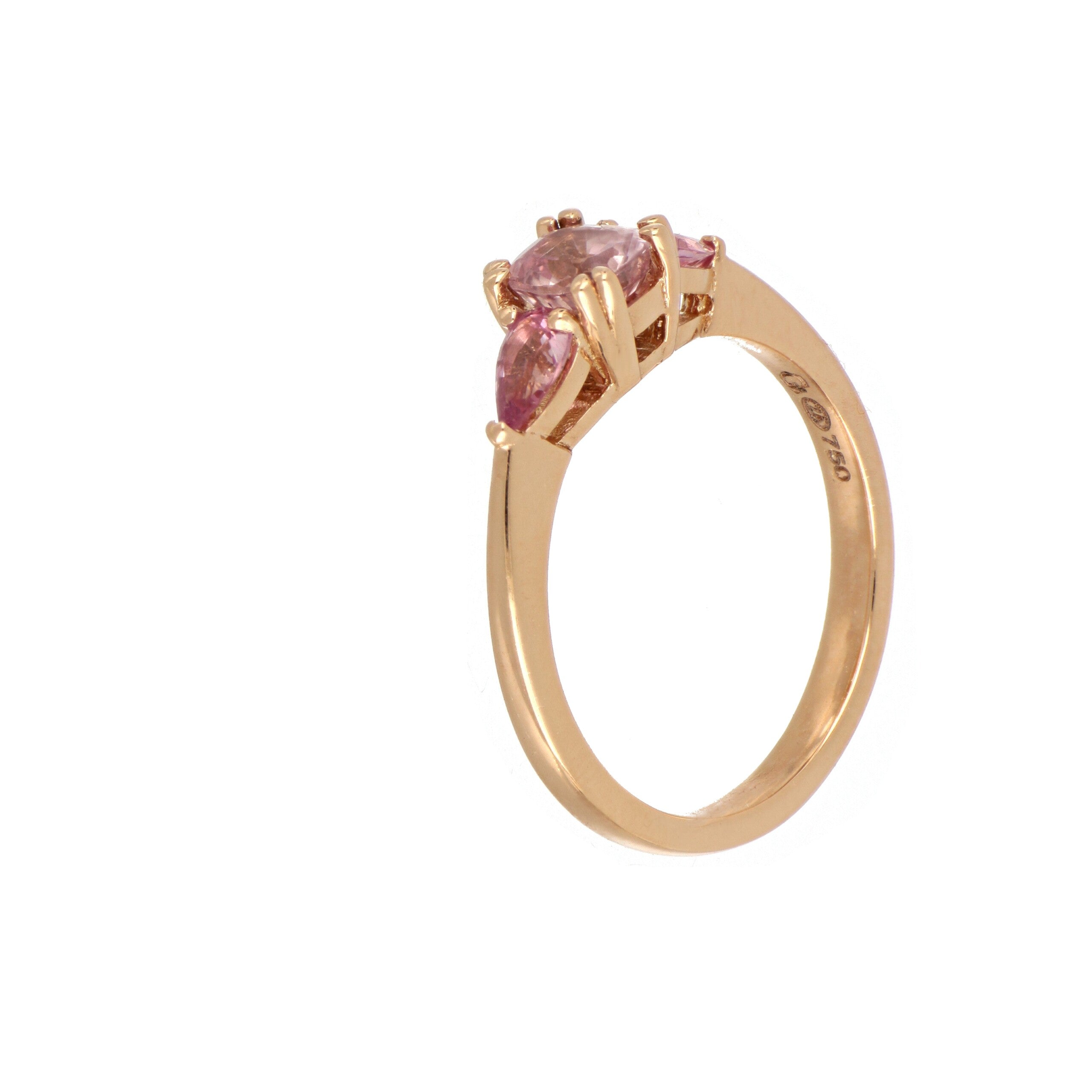 Pink Sapphire Trilogy Ring in Rosé Gold image 1