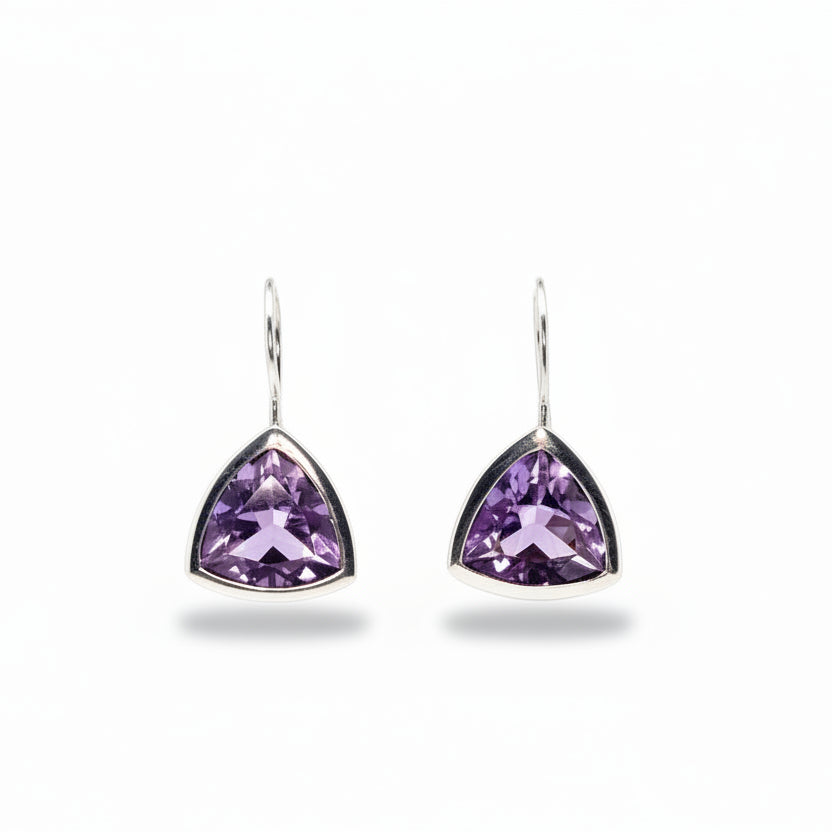 Trillion Amethyst Earrings in Silver