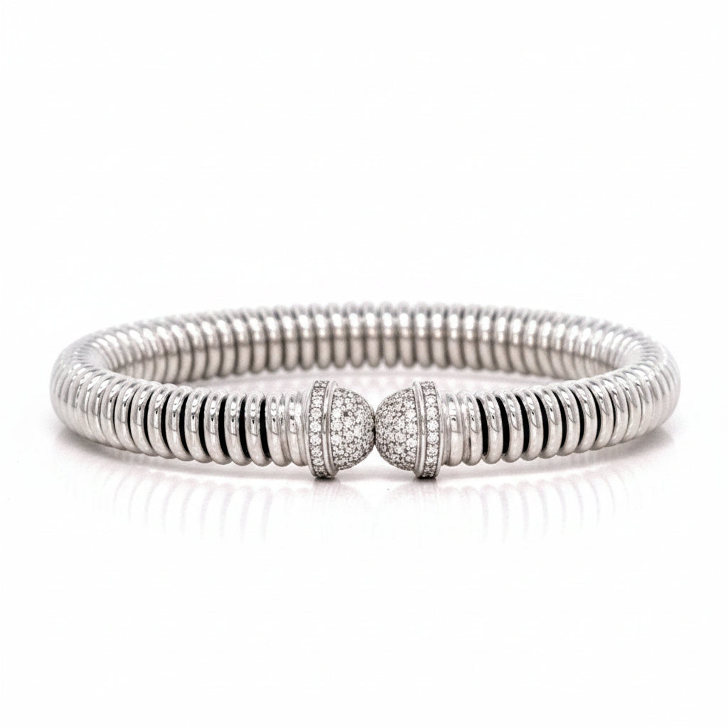 Cubic Zirconia Bangles in Silver
