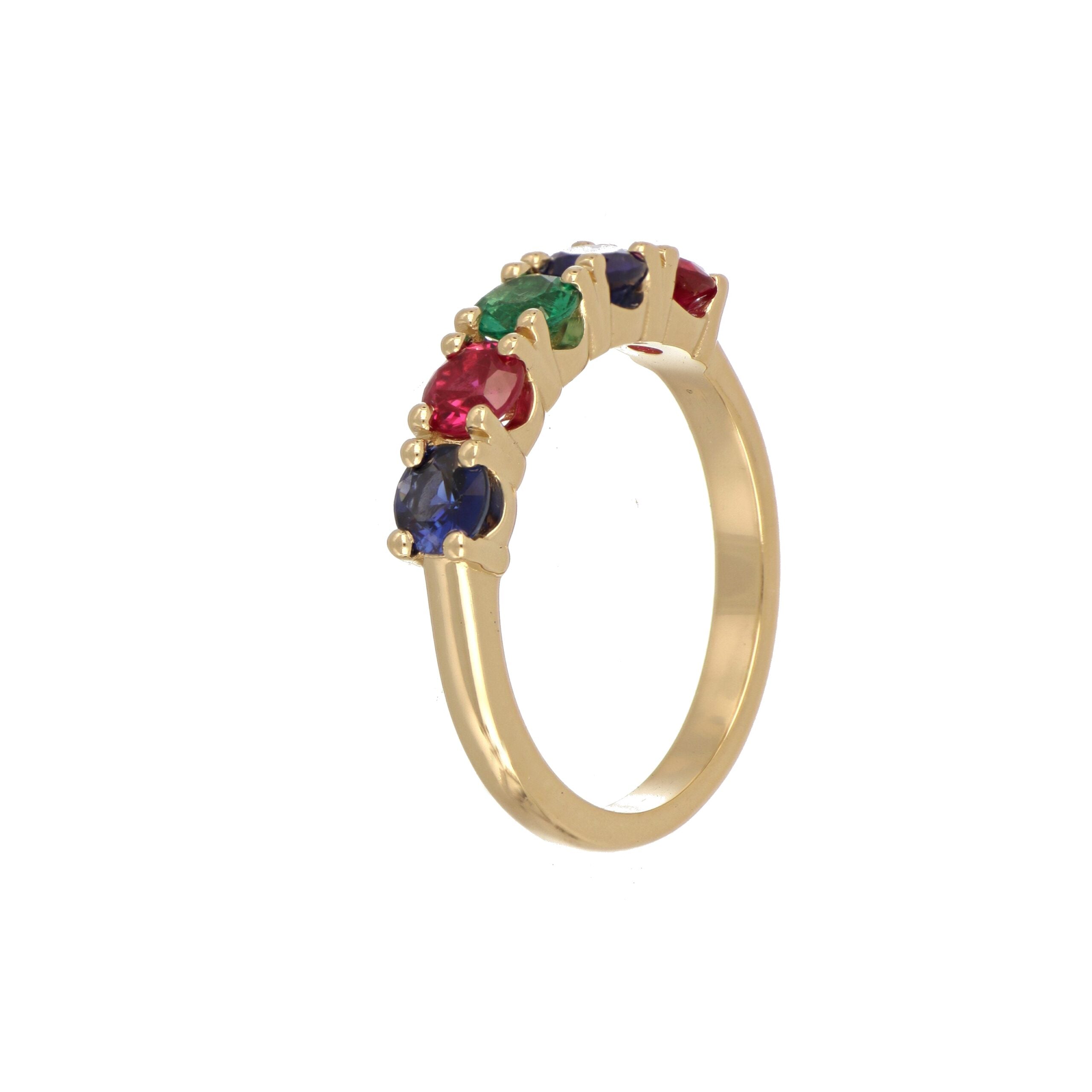 Emerald, Blue Sapphire and Ruby Ring in Yellow Gold image 1