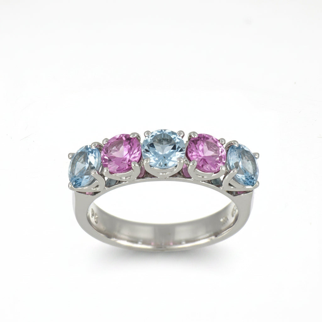Ring in White Gold with Aquamarine and Pink Sapphire image 0