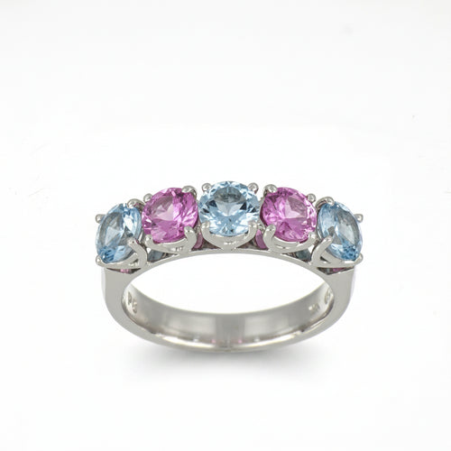 Ring in White Gold with Aquamarine and Pink Sapphire image 0
