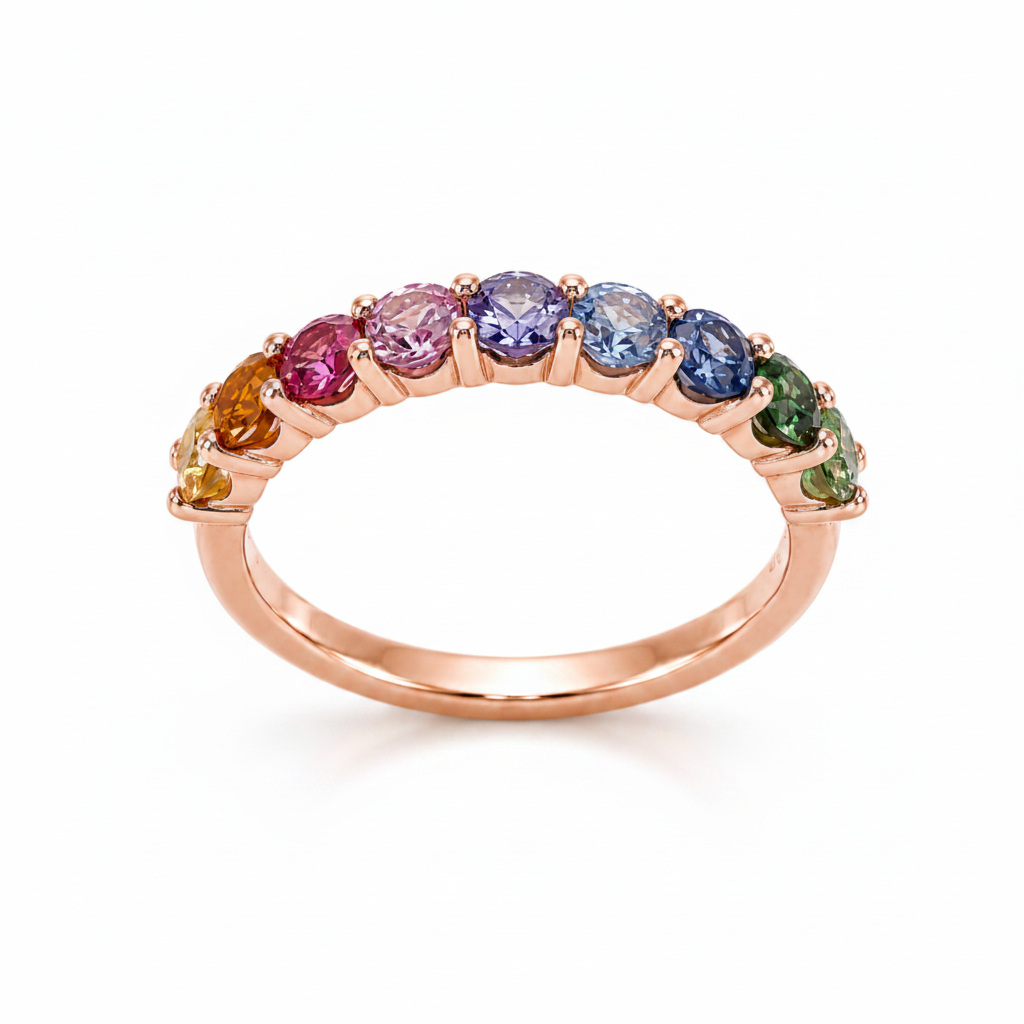 Rainbow Sapphire Half Eternity in Gold