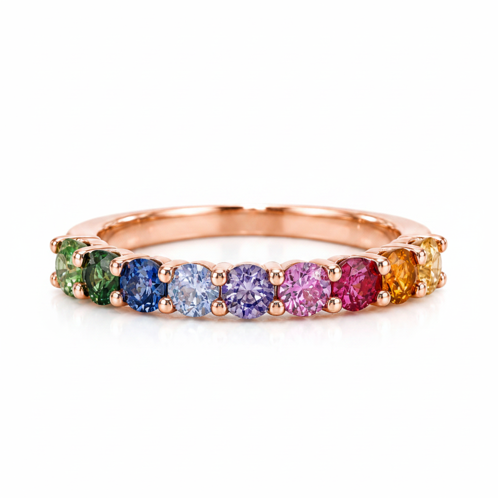 Rainbow Sapphire Half Eternity in Gold