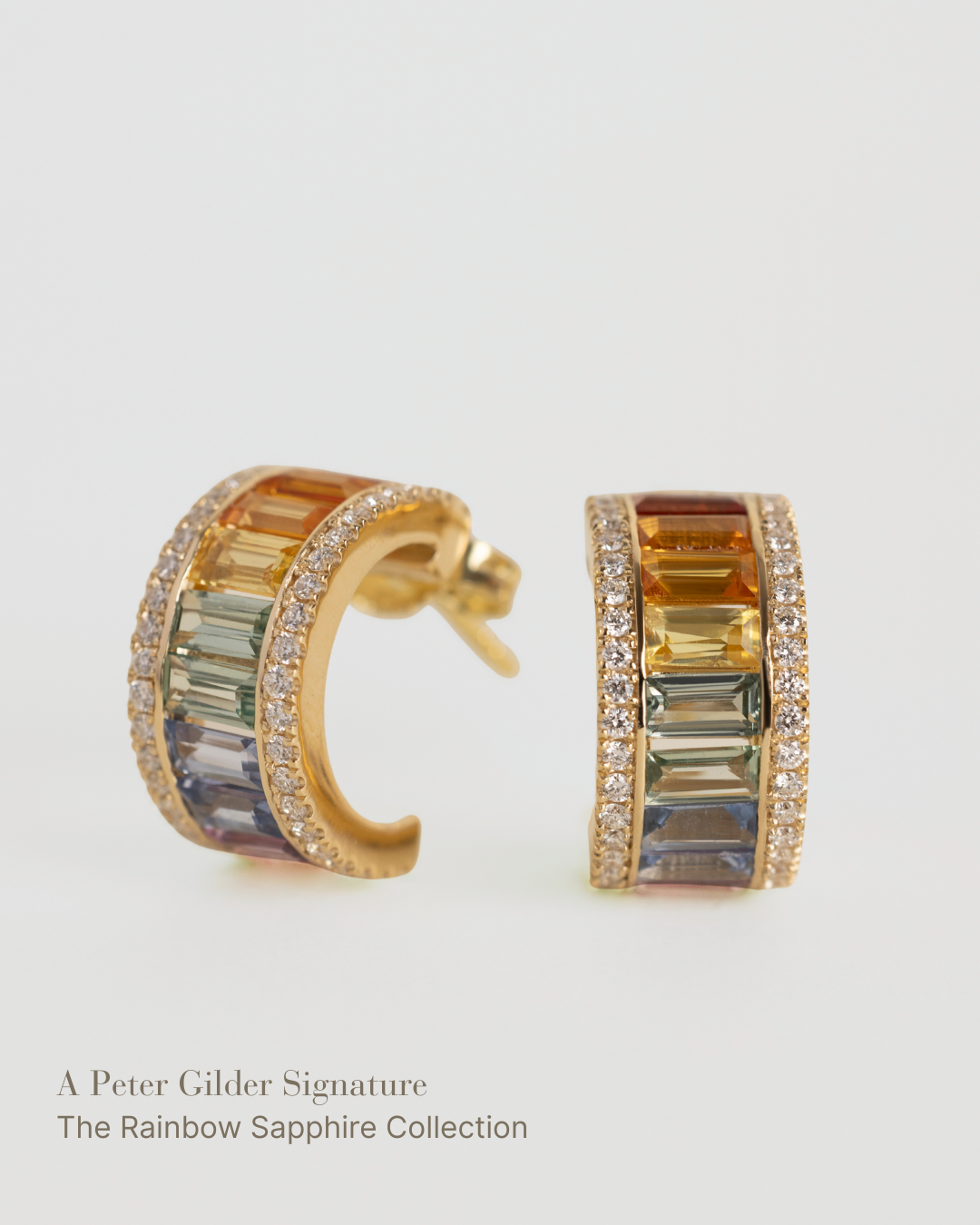 Rainbow Sapphire Earrings with Diamonds in Yellow Gold