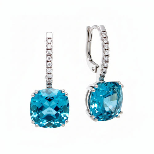 Cambolite Blue Zircon and Diamond drop huggie earrings in white gold image 0