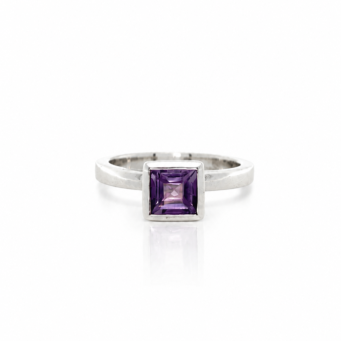 Square Gemstone Ring in Silver