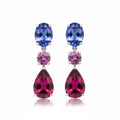 Rubellite Tourmaline, Tanzanite and Grape Garnet drop earrings in white gold image 0