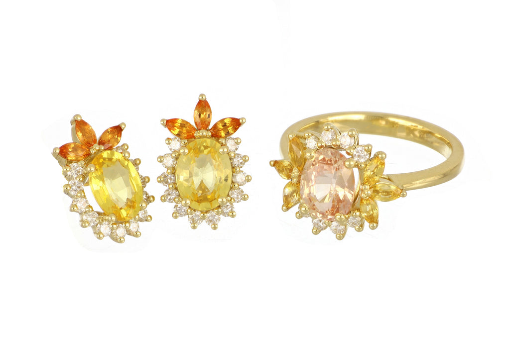 Yellow and Orange Sapphire Earrings in Yellow Gold image 1