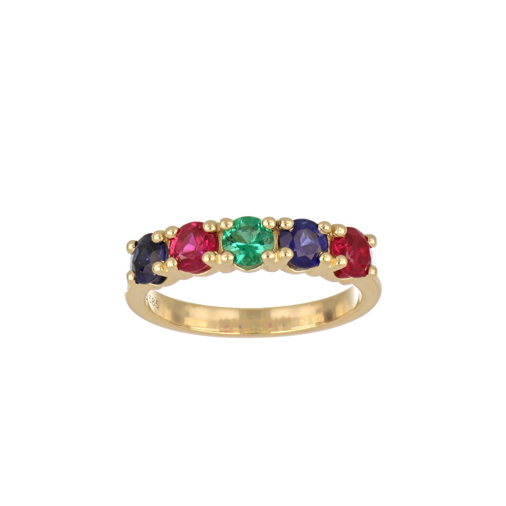 Emerald, Blue Sapphire and Ruby Ring in Yellow Gold image 0