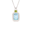 Blue Topaz, Peridot and diamond pendant in white gold image 0